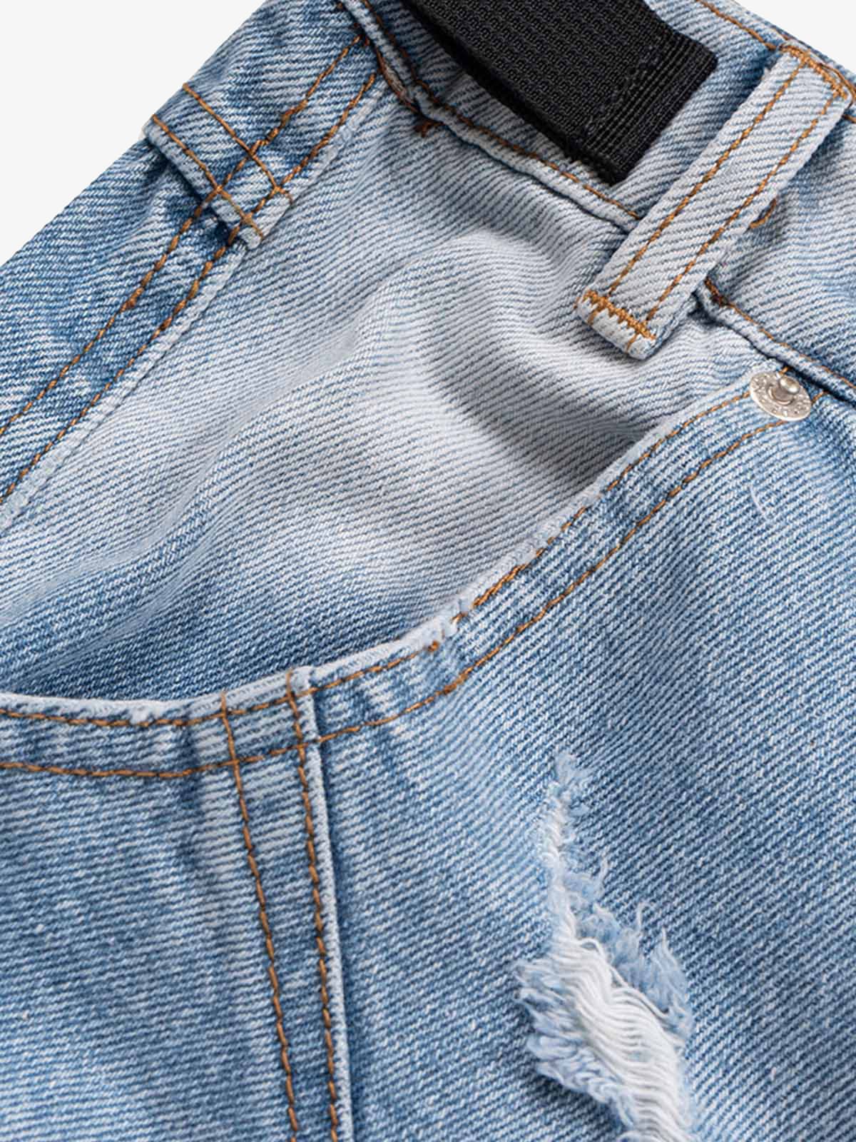 Ripped Washed Tassel Cargo Denim Shorts 