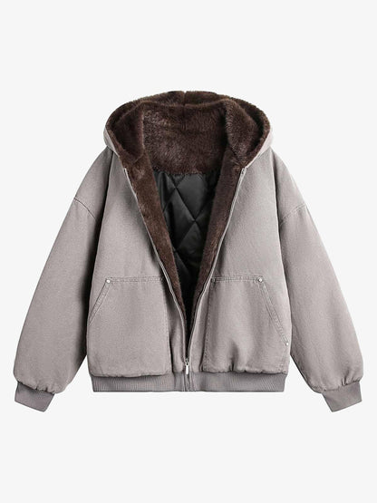 Thesupermade Fur Hooded Zip Up Quilted Jacket 