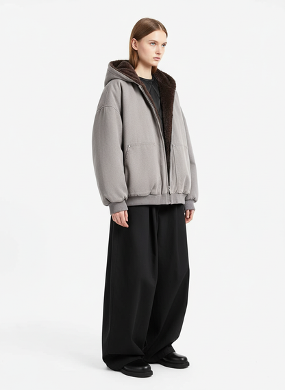 Thesupermade Fur Hooded Zip Up Quilted Jacket - 2510