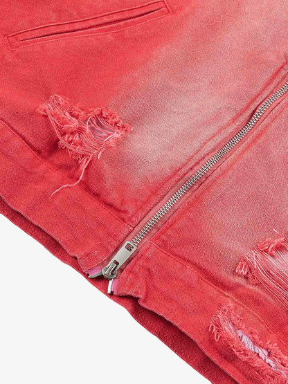 Retro Ripped Washed Contrast Color Work Jacket 