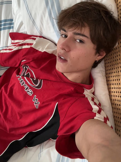 Color-Blocked Strip Racing T-shirt - 2076 