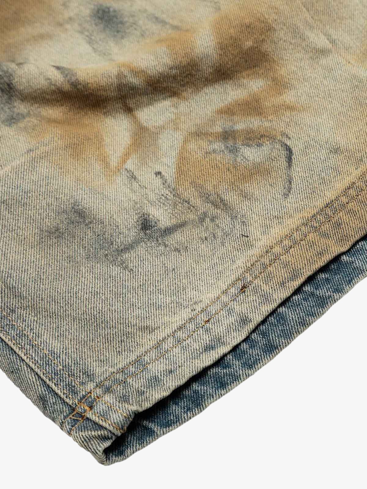 Distressed Tie-Dye Denim Shorts 