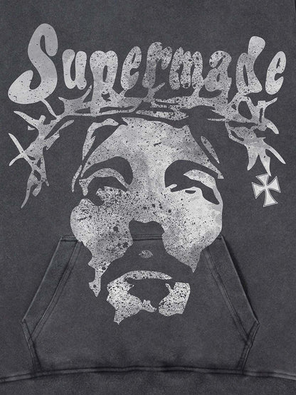 Thesupermade Heavy Washed Jesus Graphic Hoodie - 1973 