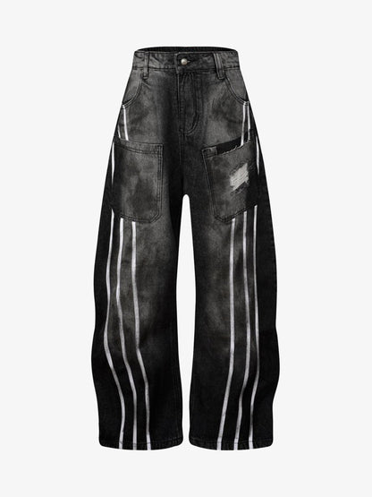 Street Stripe Dirty Dye Barrel Jeans 