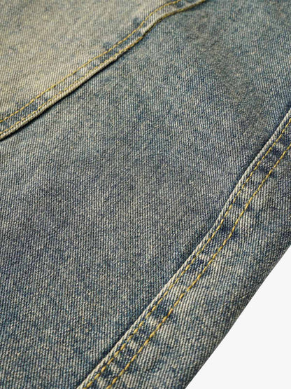 Washed Distressed Split Drawstring Barrel Jeans 