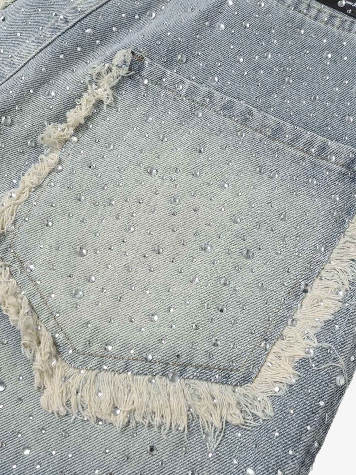 Distressed Rhinestone Denim Jorts - 2454 