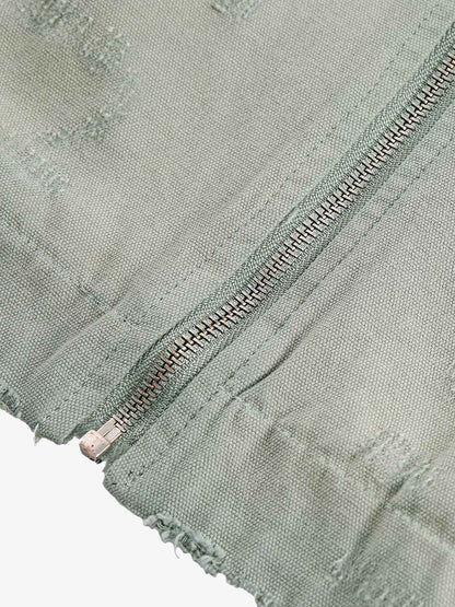 Washed Ripped Gradient Zip Up Work Jacket 