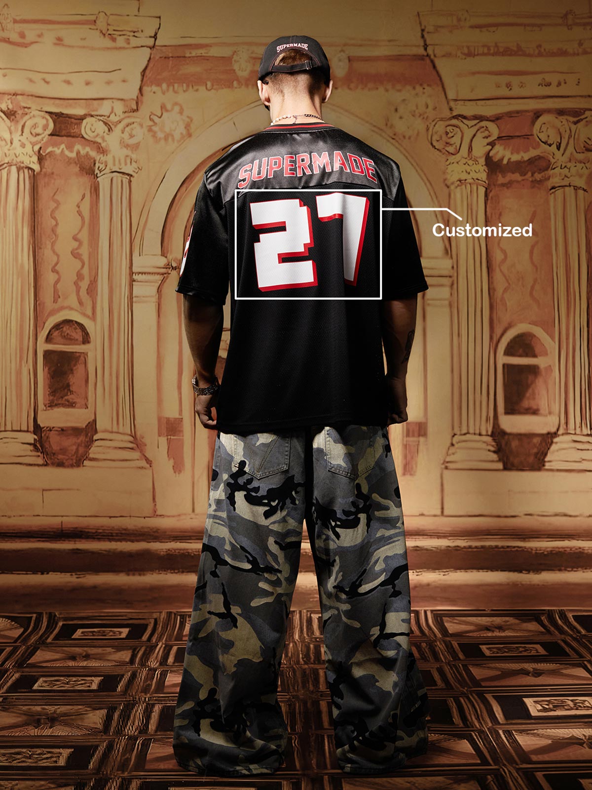 Original Flame Print Football Jersey T-Shirt 