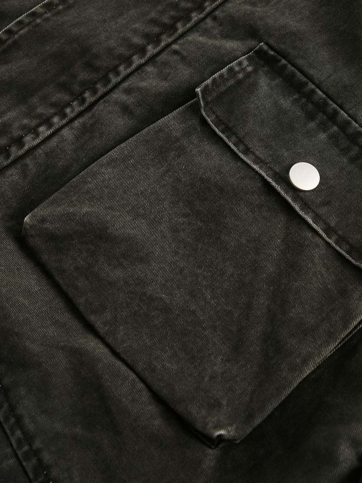 Retro Washed Distressed Multi-Pocket Work Jacket 