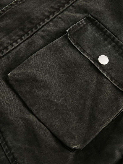 Retro Washed Distressed Multi-Pocket Work Jacket 