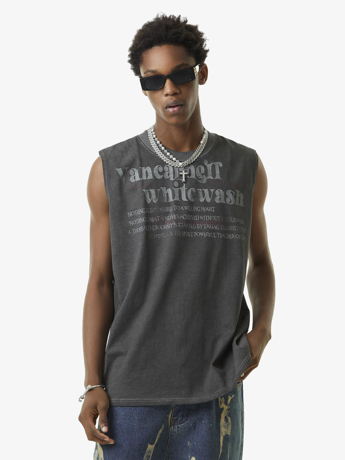 Thesupermade Heavy Worker Washed And Broken Retro Font VEST 