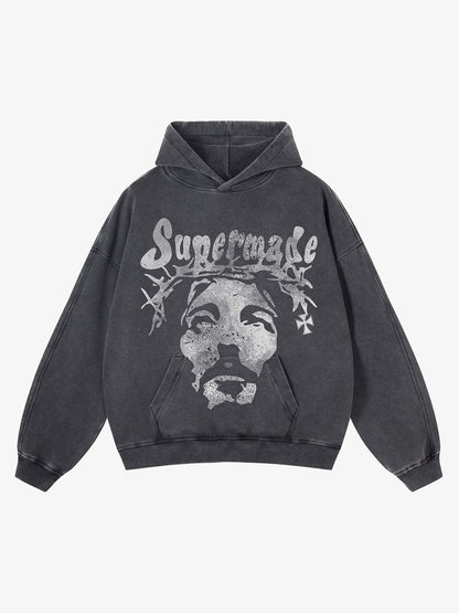 Thesupermade Heavy Washed Jesus Graphic Hoodie - 1973 