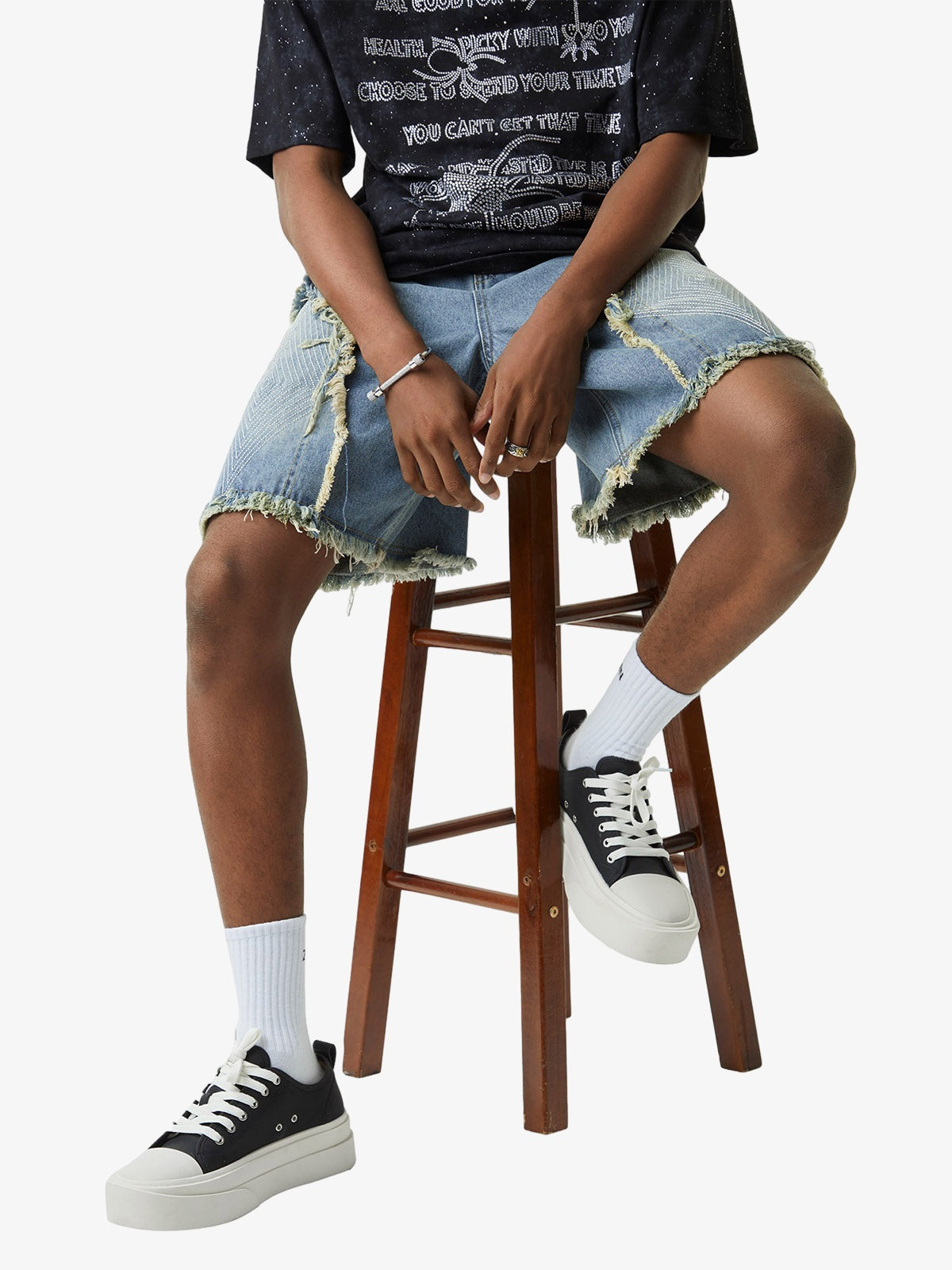 Thesupermade Retro Stitching Diamonds Embroidery Shorts 