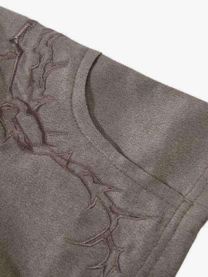 Thorn Embroidery Suede T-Shirt 
