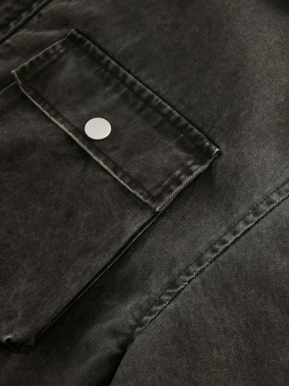Retro Washed Distressed Multi-Pocket Work Jacket 