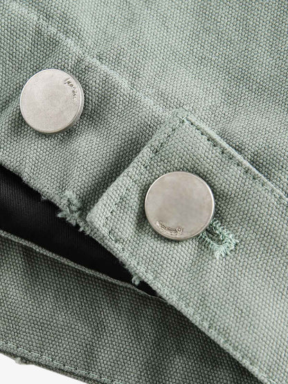 Washed Ripped Gradient Zip Up Work Jacket 