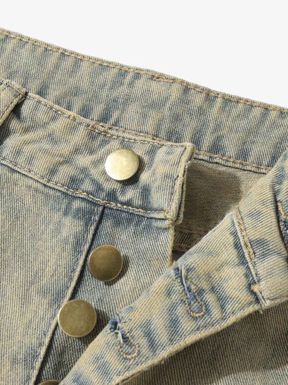 Distressed Raw Edge Patch Jeans 