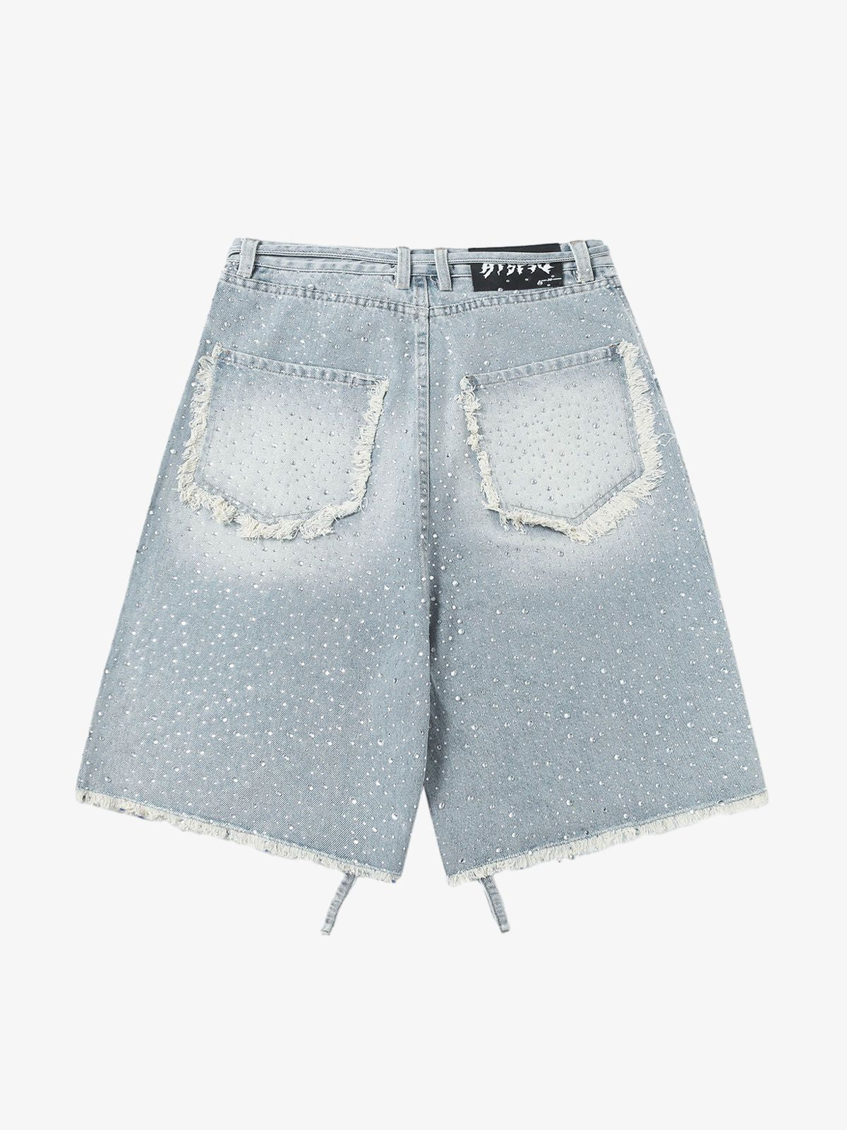 Distressed Rhinestone Denim Jorts - 2454 
