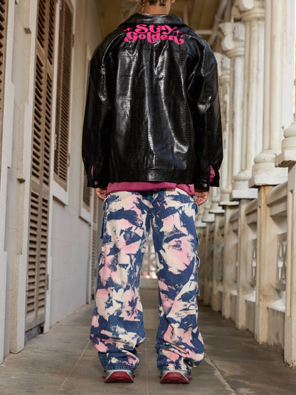 Thesupermade Star Embroidered PU Leather Jacket - 2358 