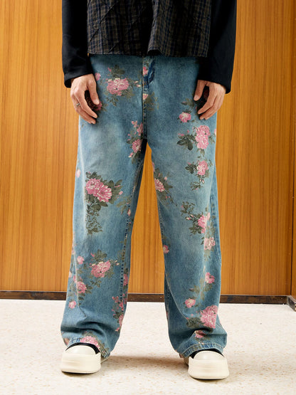 Thesupermade Floral Print Straight Jeans - 2409 