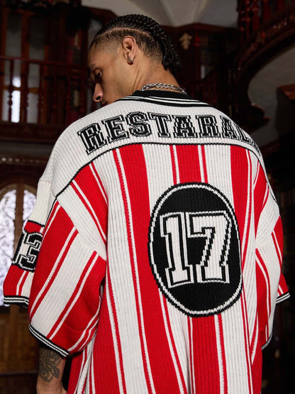 Thesupermade Vintage Striped Baseball Short-sleeved Knit Sweater - 2249 