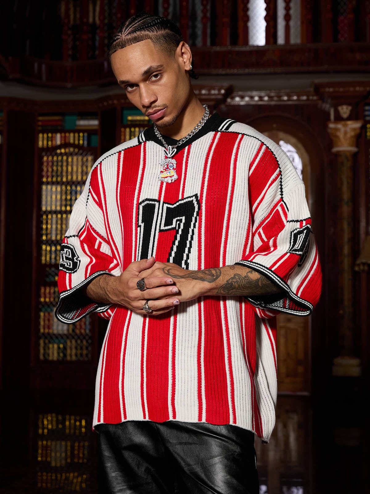 Thesupermade Vintage Striped Baseball Short-sleeved Knit Sweater - 2249 