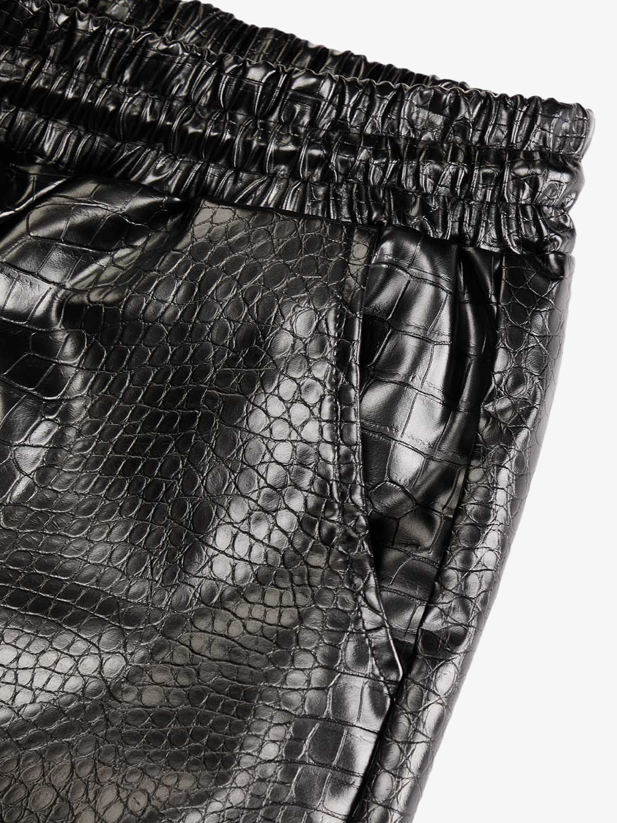 Letter Embroidered Leather Shorts 