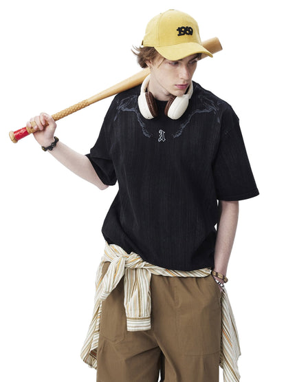 Distressed Embroidered Letter T-Shirt 