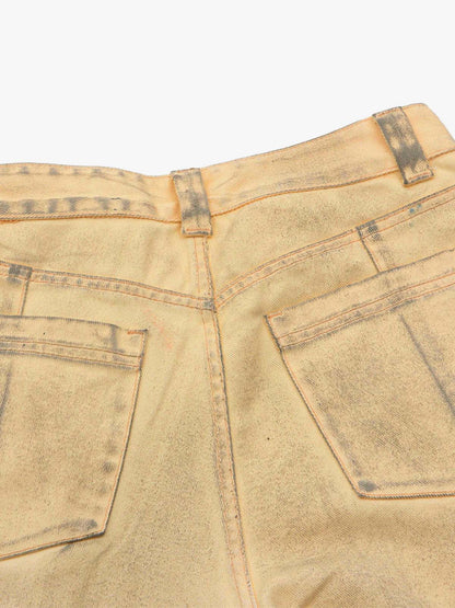 Washed Distressed Detachable Scarf Barrel Jeans 
