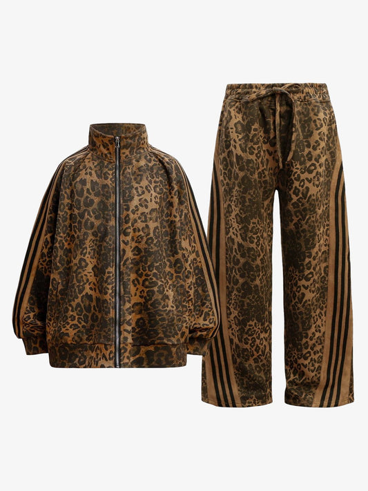 Thesupermade Cheetah Print Suede Tracksuit - 2277 
