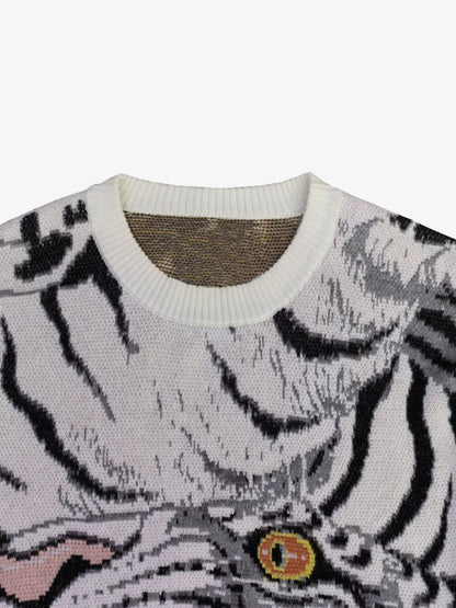Tiger Crew Neck Knitted Sweater 