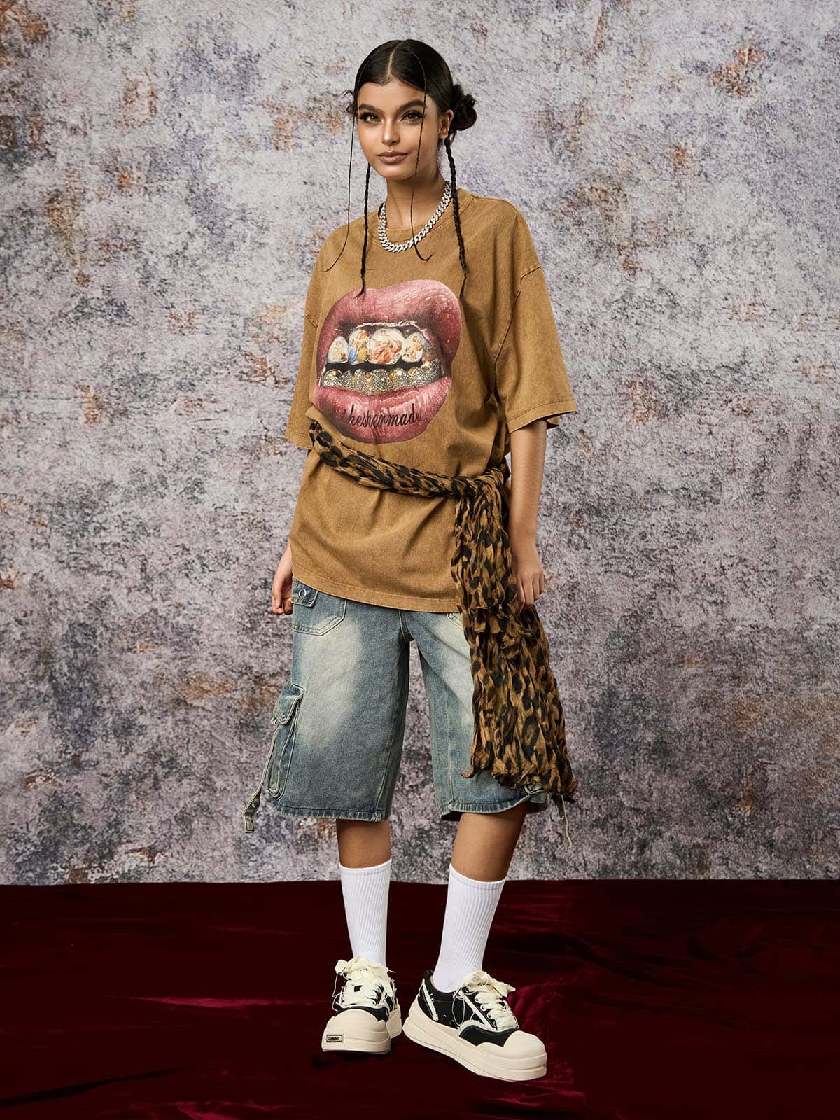 High-Waisted Multi-Pocket Denim Cargo Shorts 