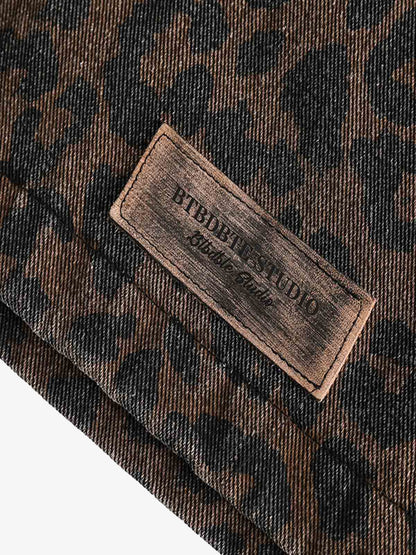 Vintage Washed Cheetah Denim Jacket 