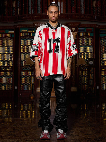 Thesupermade Vintage Striped Baseball Short-sleeved Knit Sweater - 2249 