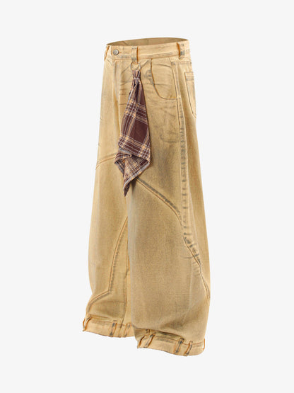 Washed Distressed Detachable Scarf Barrel Jeans 