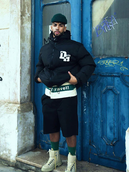 Retro Letter Print Down Jacket - 1393 