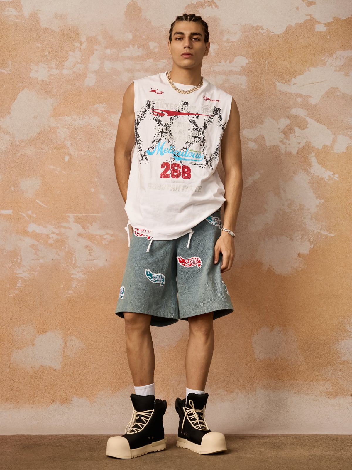 Retro Tattered Print Vest 