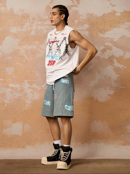 Retro Tattered Print Vest 