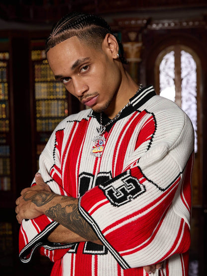 Thesupermade Vintage Striped Baseball Short-sleeved Knit Sweater - 2249 