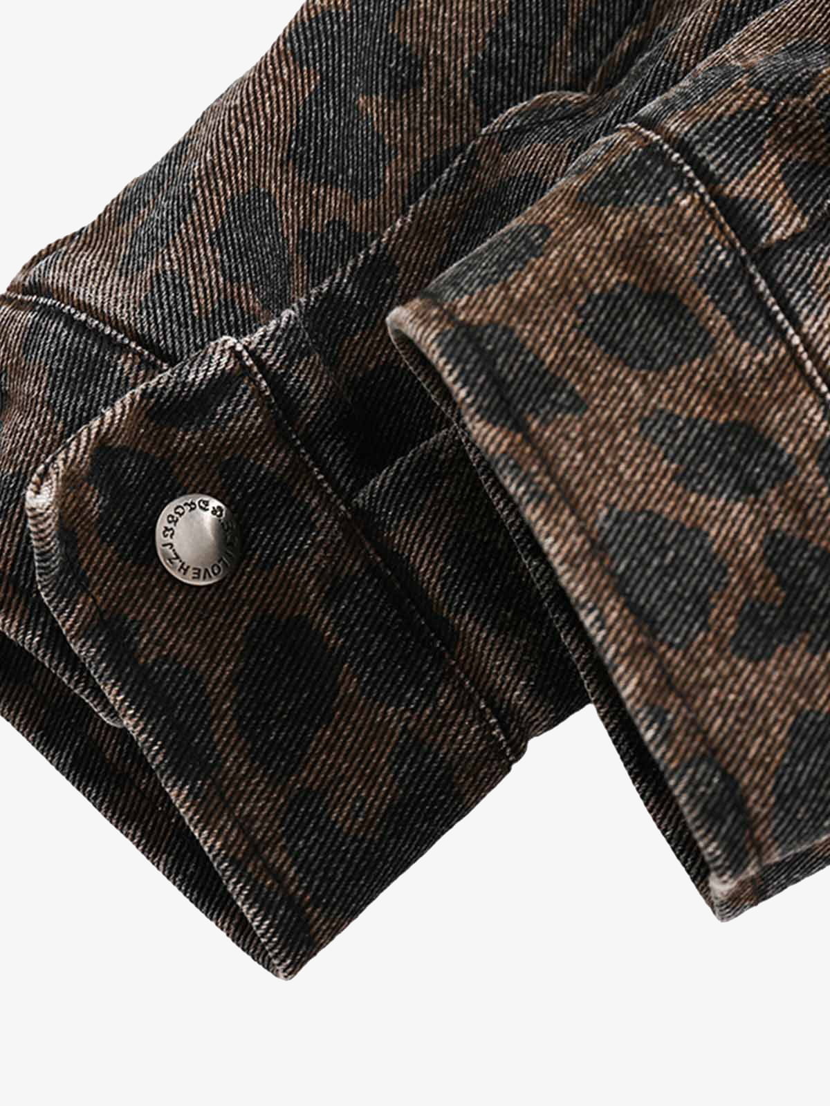 Vintage Washed Cheetah Denim Jacket 