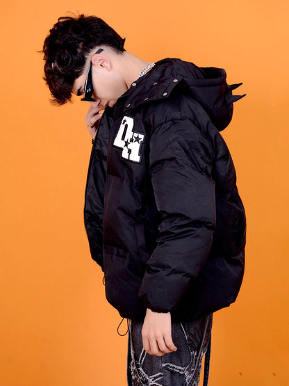 Retro Letter Print Down Jacket - 1393 