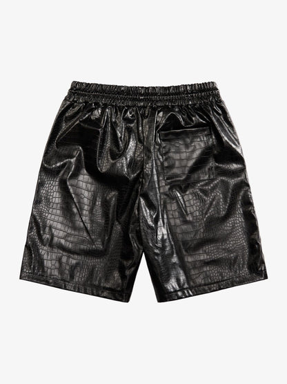 Letter Embroidered Leather Shorts 