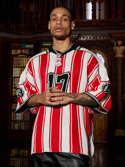 Thesupermade Vintage Striped Baseball Short-sleeved Knit Sweater - 2249 