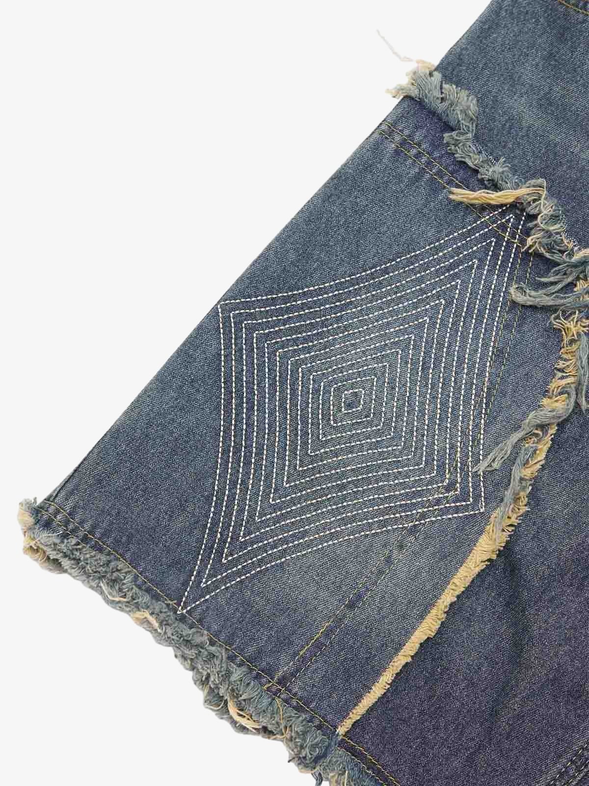 Thesupermade Retro Stitching Diamonds Embroidery Shorts 