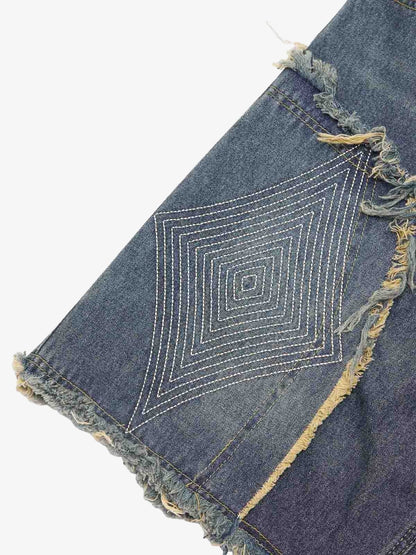 Thesupermade Retro Stitching Diamonds Embroidery Shorts 