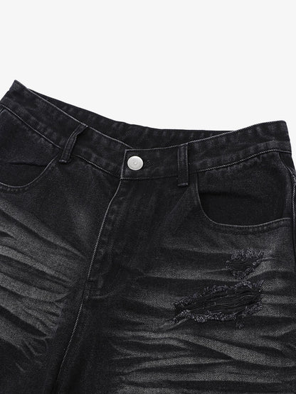 Thesupermade Patchwork Camouflage Ripped Shirt Jorts Denim Suit 