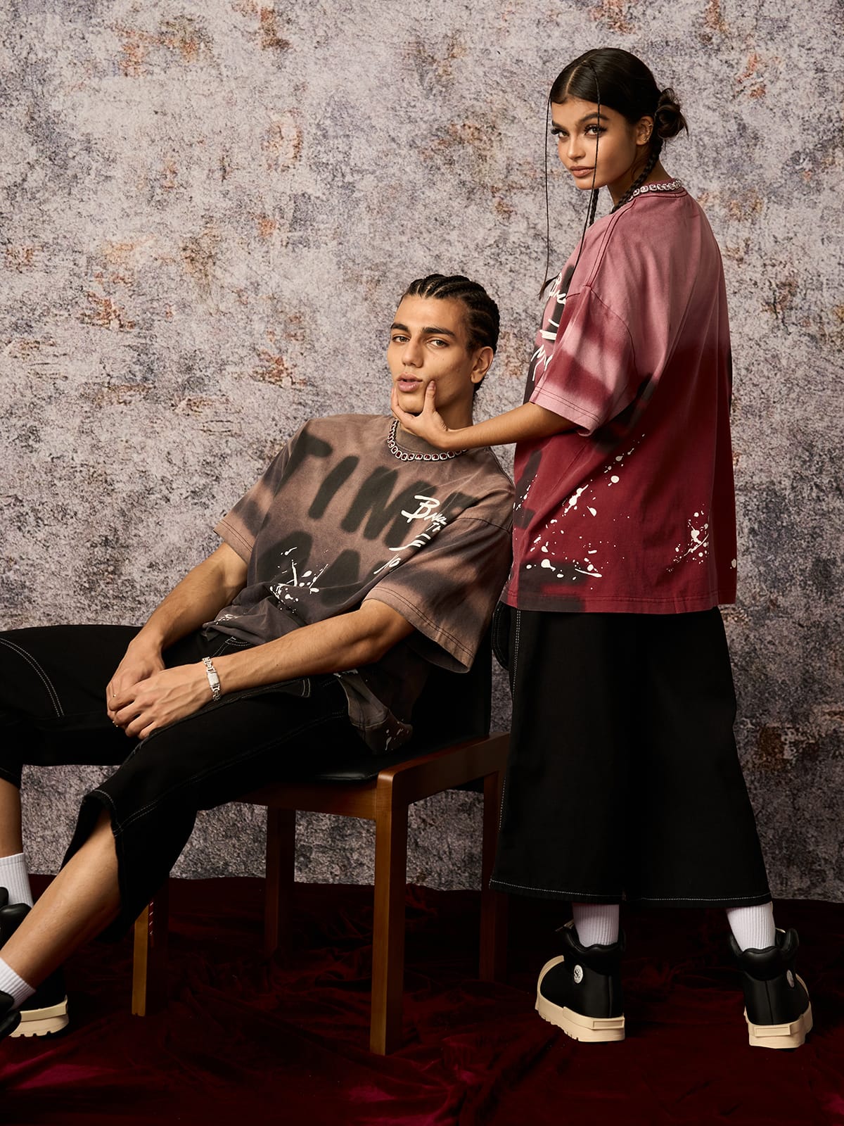 Ink Splash Letter Print T-shirt - 2414 