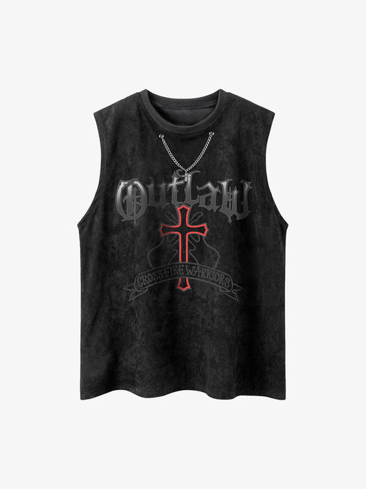 Thesupermade Cross Chain Suede Street Rap Sleeveless Vest 