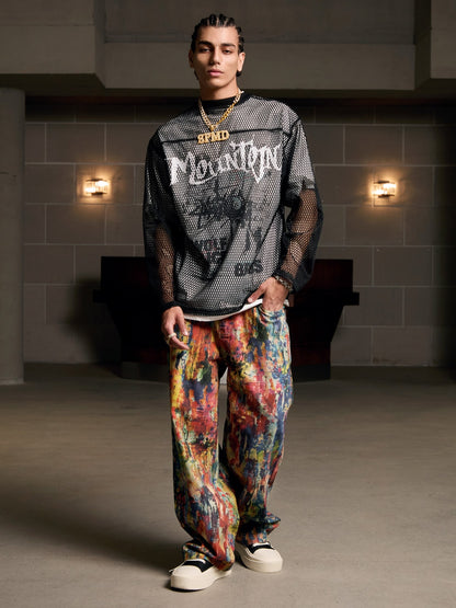 Street Oil Painting Color Straight Jeans - 2348 