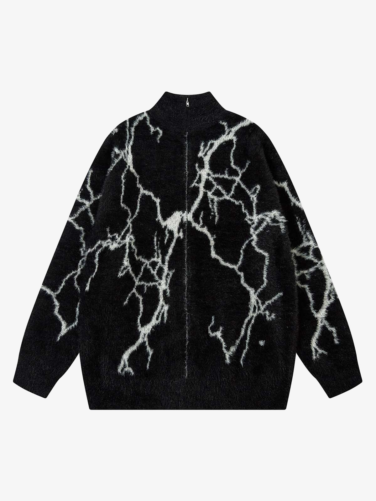 Thesupermade Lightning Graphic Imitation Mink Fur Zip Up Sweater 